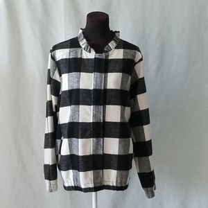 Checkered jacket with ruffle collar